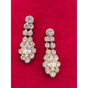 Vintage Crystal Rhinestone Earrings Tiered Dangle Post Prom Wedding Hollywood